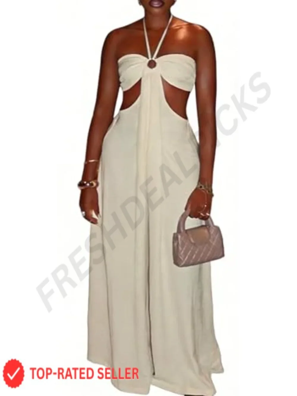 Halter Jumpsuit Wide Leg Long Maxi Sleeveless Backless Tie Up Crop Top Outfit